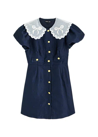 Sister Jane Buoy Bow-jacquard Woven Mini Dress In Blue