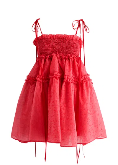 Sister Jane Calla Floral-jacquard Organza Mini Dress In Red