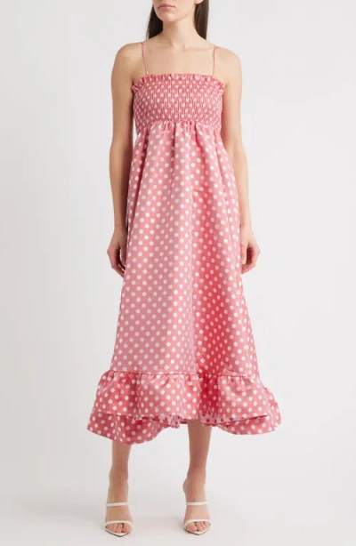 Sister Jane Campion Smocked Sleeveless Midi Dress In Pink