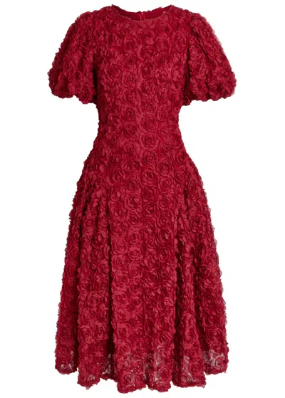 Sister Jane Carabet Floral-appliquéd Tulle Midi Dress In Burgundy