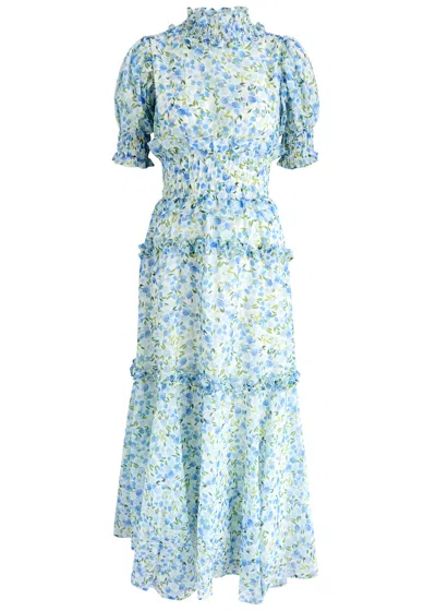 Sister Jane Corolla Flora Floral-print Chiffon Maxi Dress In Light Blue