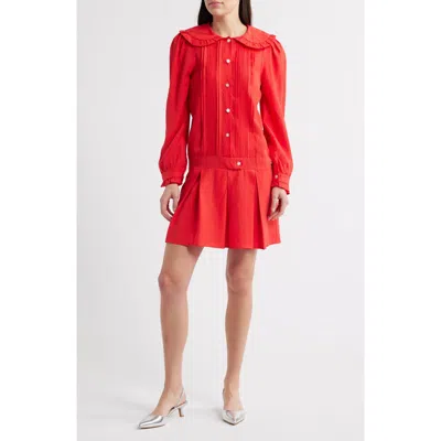 Sister Jane Cruise Pleated Long Sleeve Minidress In Red