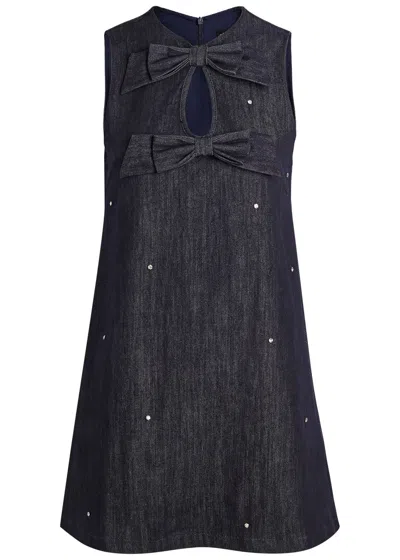 Sister Jane Curio Crystal-embellished Stretch-denim Mini Dress In Blue