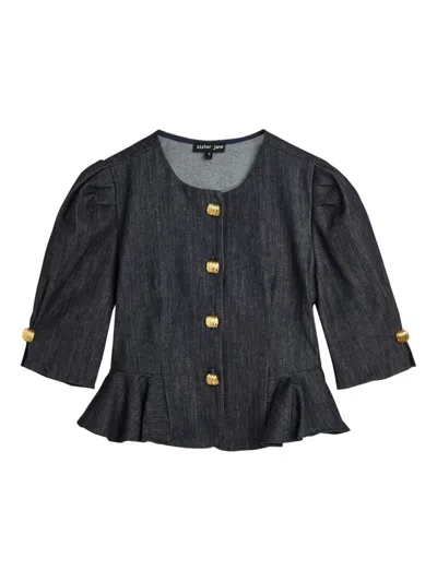 Sister Jane Curio Peplum Buttoned Blouse In Blue