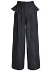 Sister Jane Curio Ruffled Wide-leg Denim Trousers In Blue
