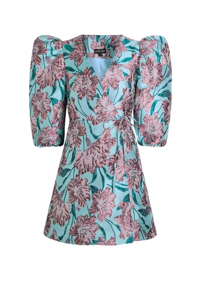 Sister Jane Deco Bloom Floral-jacquard Woven Mini Wrap Dress In Multi