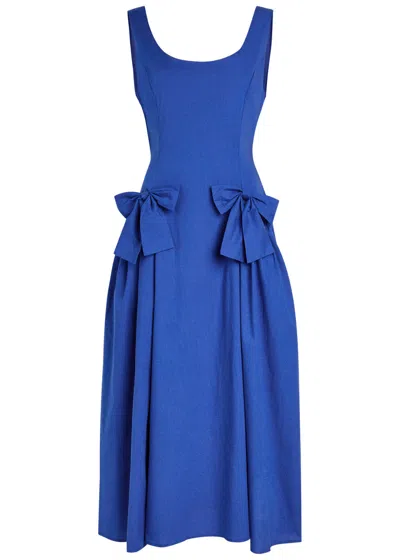 Sister Jane Diary Bow-embellished Woven Midi Dress In Blue
