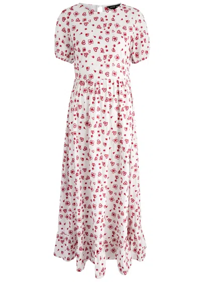 Sister Jane Doodle Bloom Embroidered Cotton Maxi Dress In White And Red
