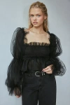 Sister Jane Mystery Smocked Tulle Top In Black