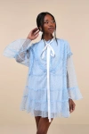 SISTER JANE DUSTY HEARTS LIGHT BLUE LACE RUFFLED MINI DRESS