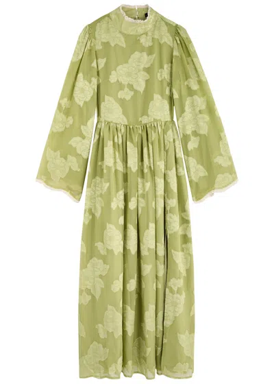 Sister Jane Emile Floral-jacquard Chiffon Midi Dress In Light Green