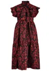Sister Jane Fantasy Floral-jacquard Satin Midi Dress In Red