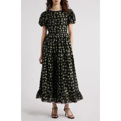 Sister Jane Fate Floral Tiered Puff Sleeve Maxi Dress In Black