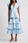 Sister Jane Womens Blue Feria Tiered Cotton-blend Midi Dress In Blue