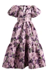 Sister Jane Floraison Floral Jacquard Puff Sleeve Dress In Pink