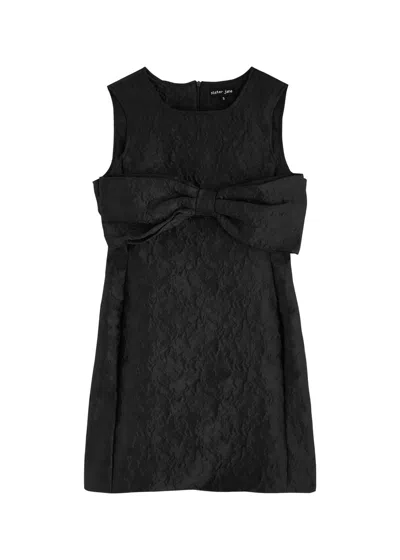 Sister Jane Frieze Bow Cloqué Mini Dress In Black