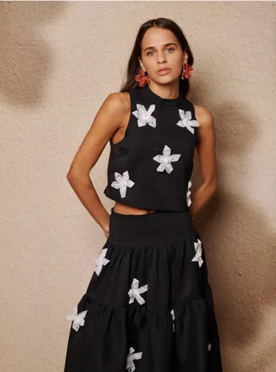 Sister Jane Glow Flora Cropped Top In Black