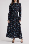 Sister Jane Heron Print Long Sleeve Maxi Dress In Black