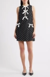 Sister Jane Isles Polka Dot Bow Trapeze Minidress In Black