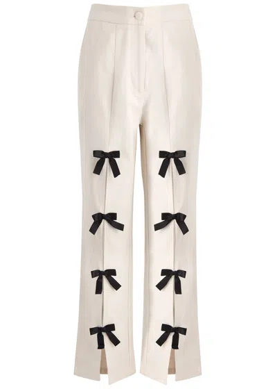 Sister Jane Ivy Bow-embellished Cotton-blend Trousers In Ivory
