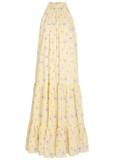Sister Jane Lake Breeze Floral-print Cotton-poplin Midi Dress In Yellow