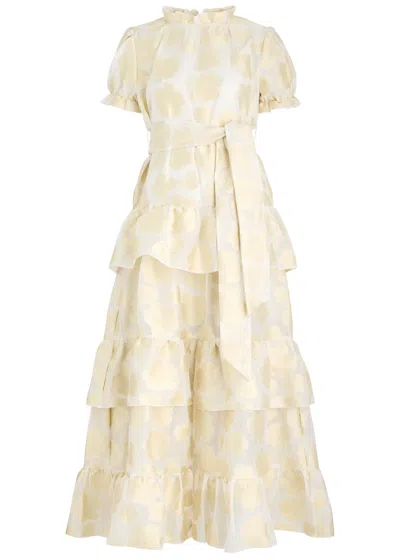 Sister Jane Lasso Belted Floral-jacquard Organza Midi Dress In White