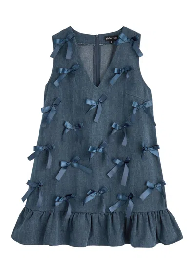 Sister Jane Lyrical Bow-embellished Denim Mini Dress In Blue