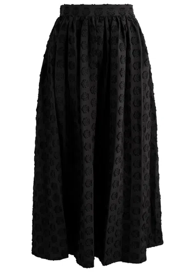 Sister Jane Mara Floral-jacquard Cotton-blend Midi Skirt In Black