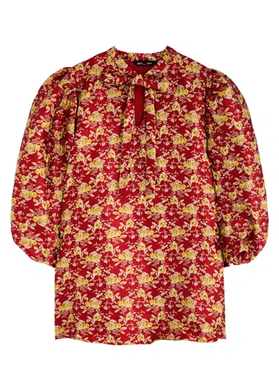 Sister Jane Odyssey Floral-jacquard Satin Mini Dress In Red