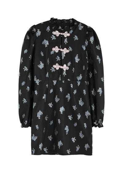 Sister Jane Onyx Floral-jacquard Mini Dress In Blue
