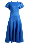 Sister Jane Oriel Geo Floral Satin Jacquard Dress In Blue