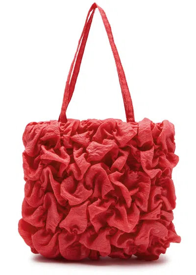 Sister Jane Parakeet Ruched Cloqué Top Handle Bag In Red
