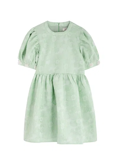 Sister Jane Plume Floral-jacquard Cloqué Mini Dress In Light Green