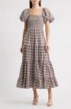 Sister Jane Pollen Gingham Check Midi Dress In Brown