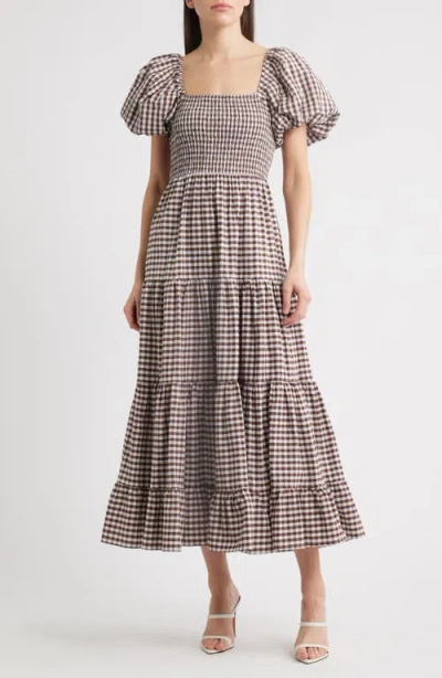 Sister Jane Pollen Gingham Check Midi Dress In Brown