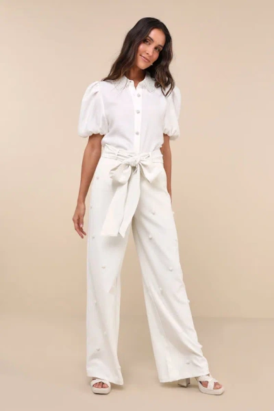 Sister Jane Polo Ivory Pearl High-waisted Trousers