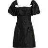 Sister Jane Puff Sleeve Jacquard Cocktail Minidress In Black