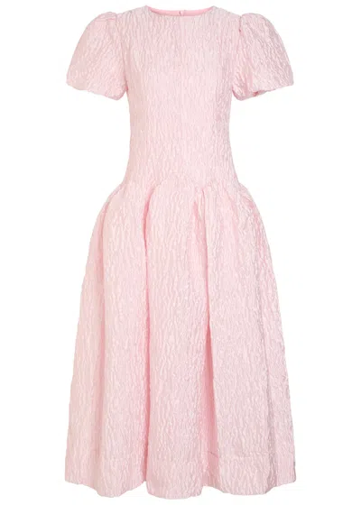 Sister Jane Ray Ripples Floral-jacquard Cloqué Midi Dress In Pink