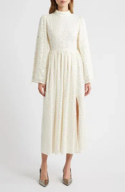 Sister Jane Reel Embellished Long Sleeve Maxi Dres In White