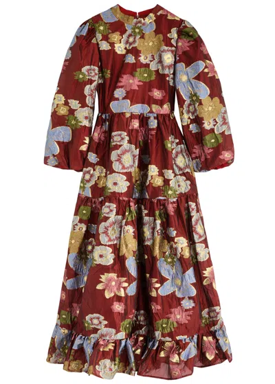 Sister Jane Ruby Floral Brocade Maxi Dress In Red