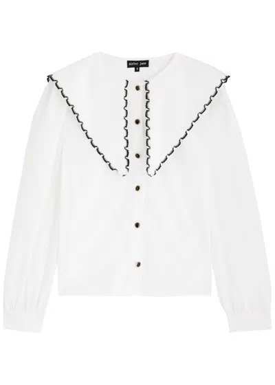 Sister Jane Contrast Stitch Oversized Collar Shirt In Ivory-white