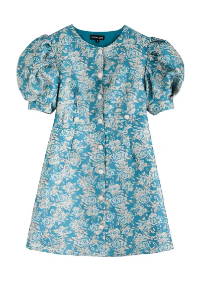 Sister Jane Sapphire Bow Cloqué Mini Dress In Blue