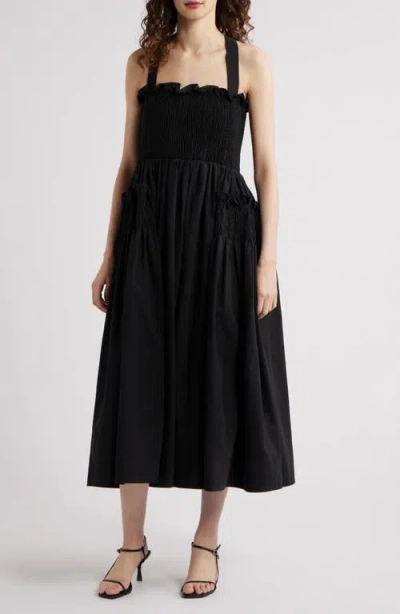 Sister Jane Shirred Bow Midi Dress In Black