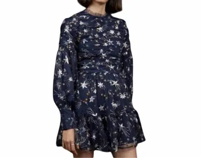 Sister Jane Shooting Star Embroidered Long Sleeve Mini Dress In Navy In Blue