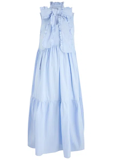 Sister Jane Skye Bow Tiered Cotton Midi Dress In Light Blue