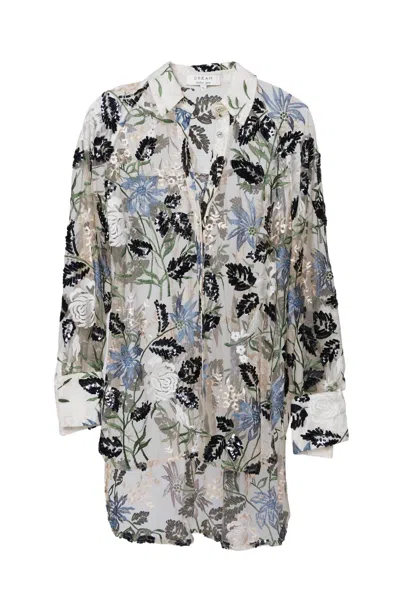 Sister Jane Soiree Embroidered Oversize Shirt In Nude/green/blue In Multi