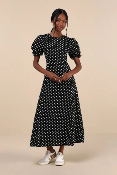 Sister Jane Sonora Star Black Jacquard Puff Sleeve Midi Dress