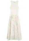 Sister Jane Sophia Ribbed-knit And Cloqué Maxi Dress In Cream