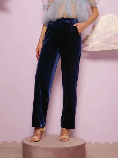 Sister Jane Spell Velvet Trouser In Navy In Blue
