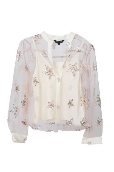 Sister Jane Star Burst Sequin Blouse In Blush Pink In Neutral